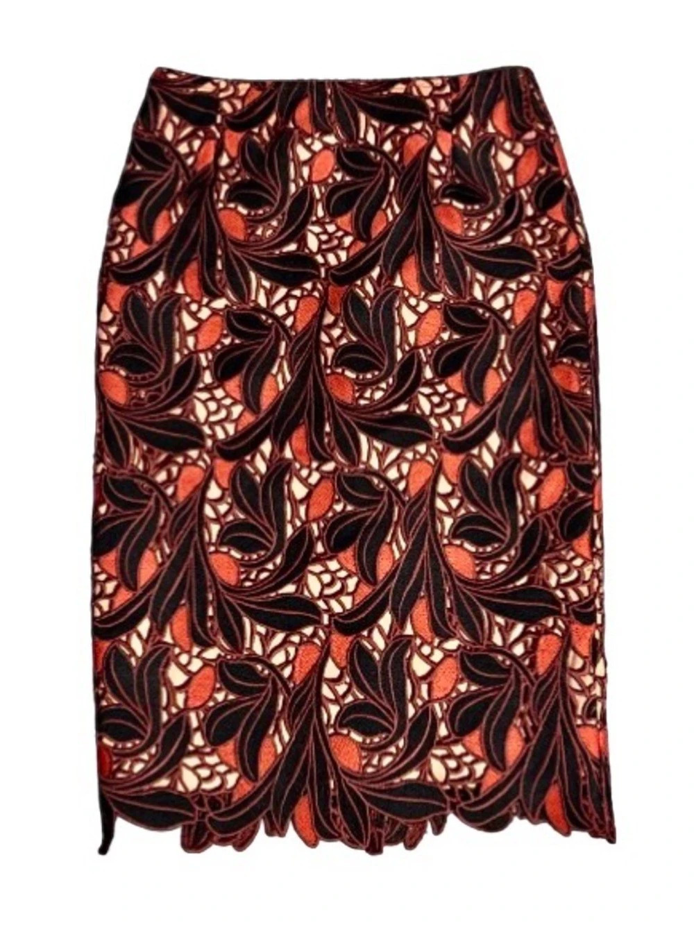 Cut Out Fall Skirt ANTONIO MELANI Extra Small Pencil Designer Leaves embroidered
